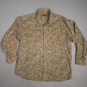 Bob Timberlake‎ 2XL Button Up Shirt Brown Green Pattern Men's Long Sleeve